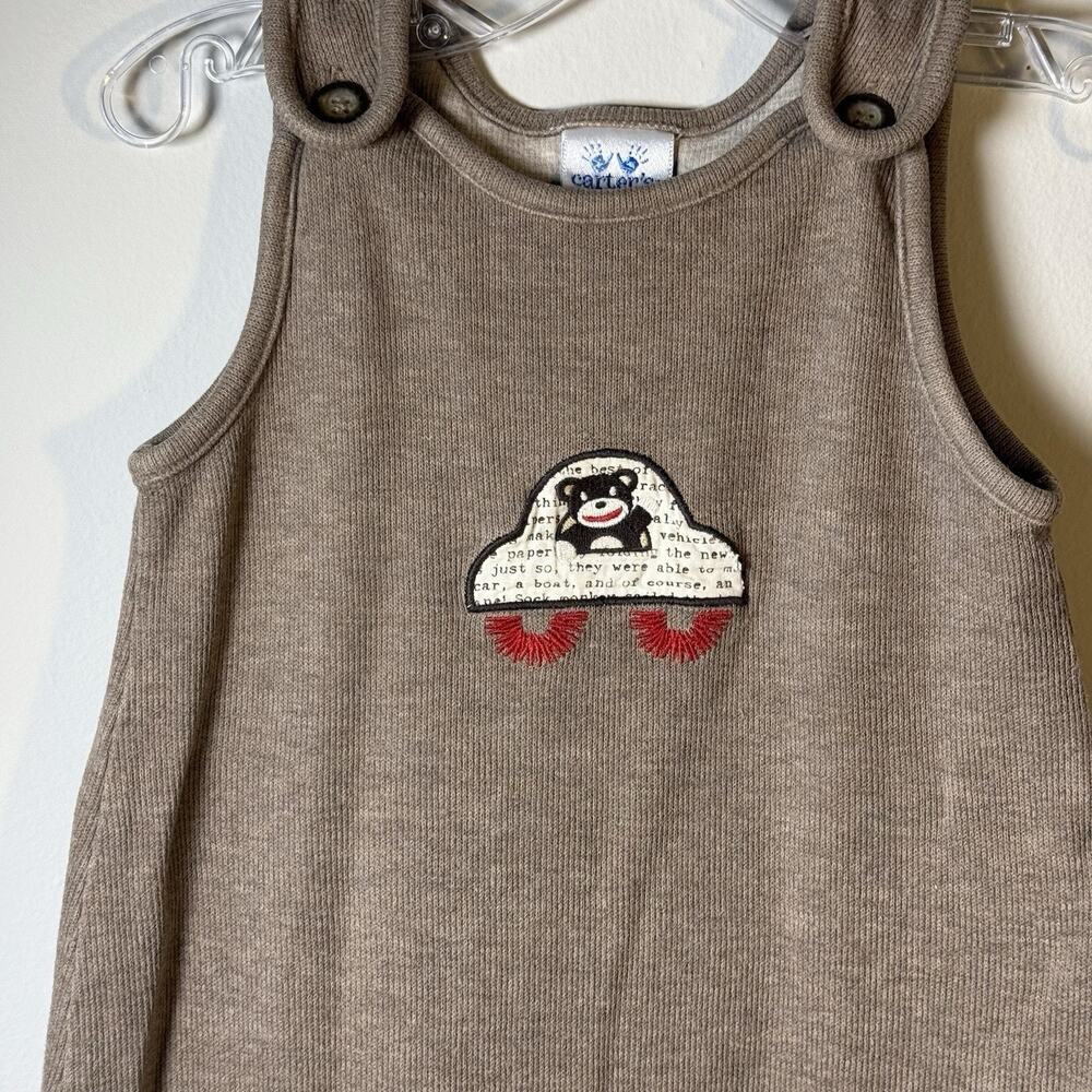 Vintage Carter’s Baby Romper Overalls 12M Brown Bear Car Applique One Piece - Picture 2 of 9